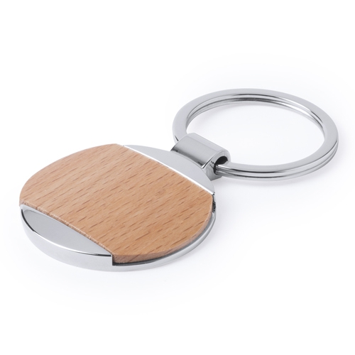 Schlüsselanhänger "FRED", Holz/Metall, rund